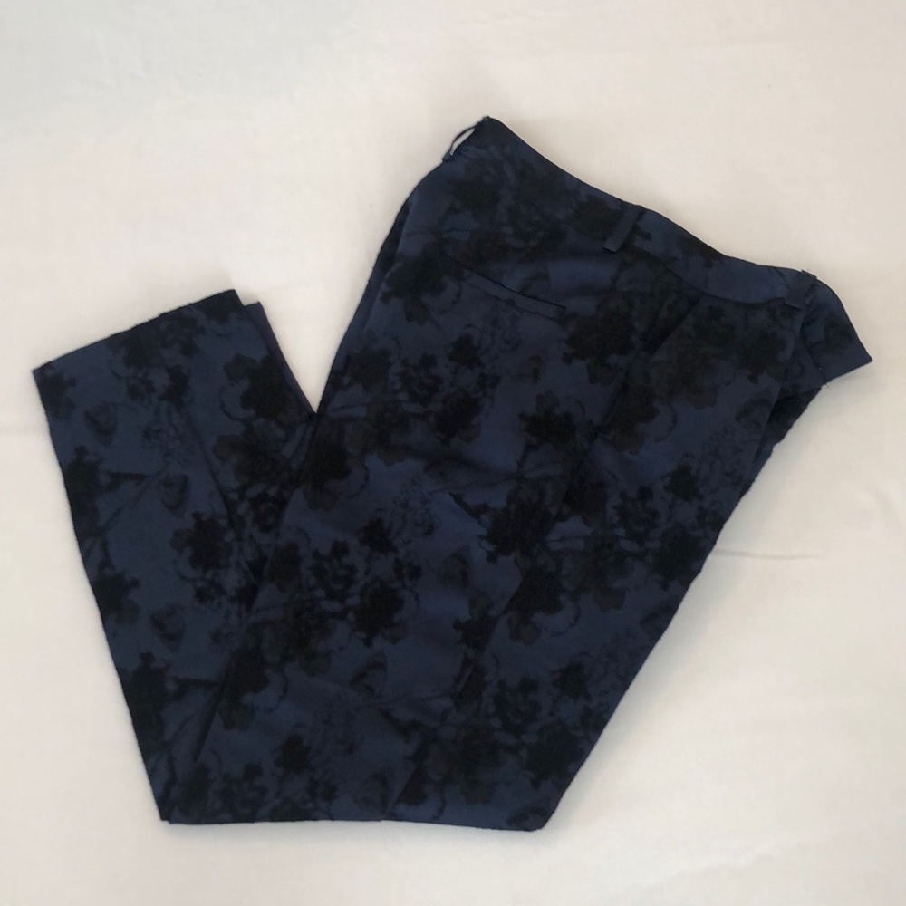Jimmy Key Blue & Black Floral Jacquard Ankle Pants